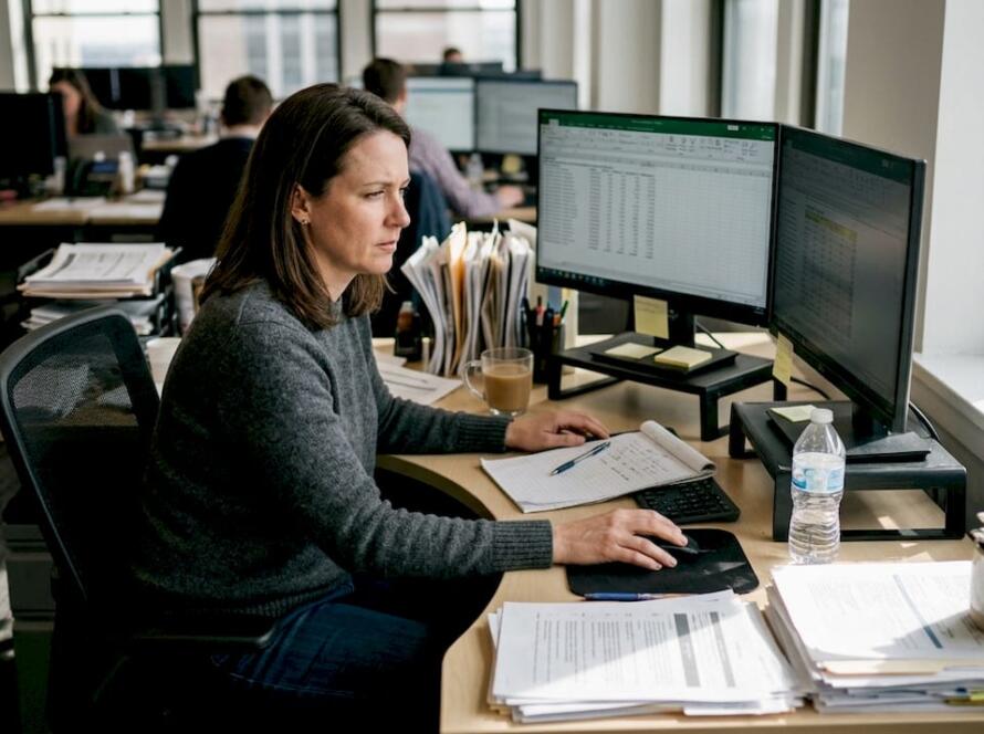 Manager analyzing digital advertising workspace