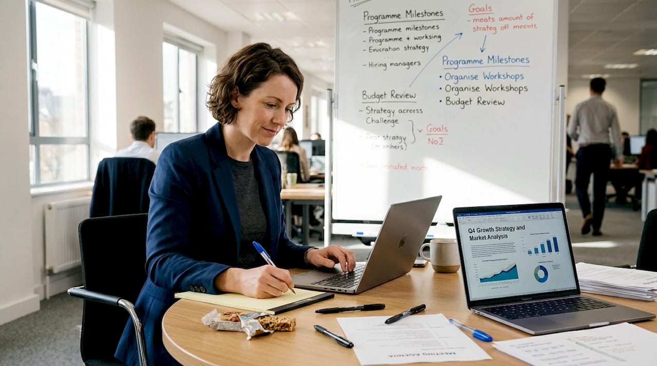 Businesswoman planning marketing strategy in office