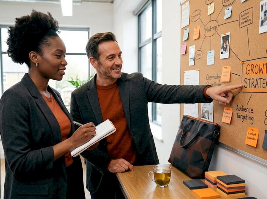 Colleagues planning marketing strategy together