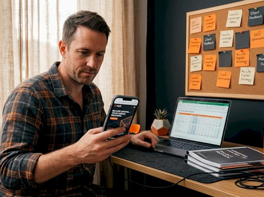 Man testing business site on smartphone